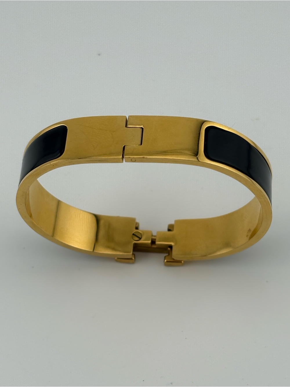 Hermès H Clic Clac Bracelet – Black & Gold Tone | Fits Up to 6.5” Wrist - Picture 4 of 12